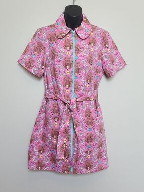Blue Platypus Zip Front Mini Dress Size Small Tiki Time Monkeys